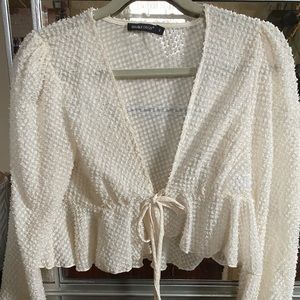 Sheer cropped flare sleeve blouse